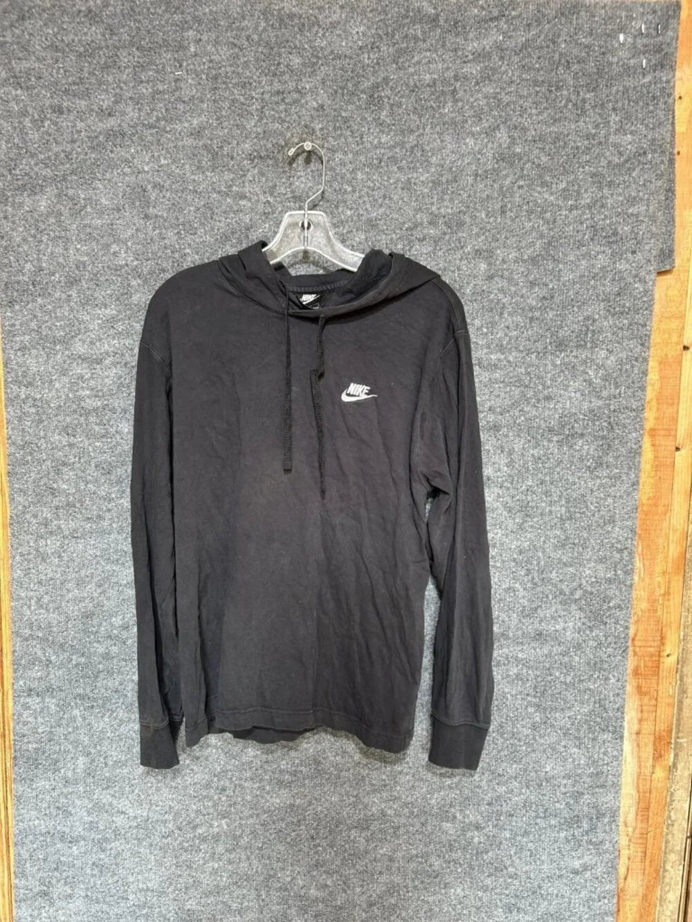 Nike Hoodie Mens Large Black Lightweight Pullover Jersey Logo Sweatshirt
